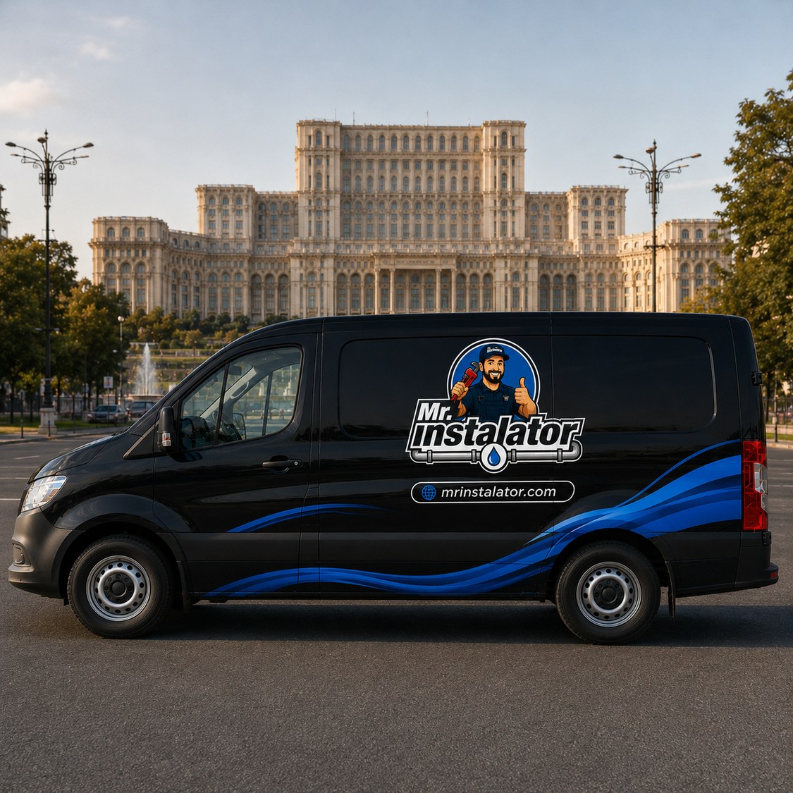 Duba Mr. Instalator în București, în fața Palatului Parlamentului