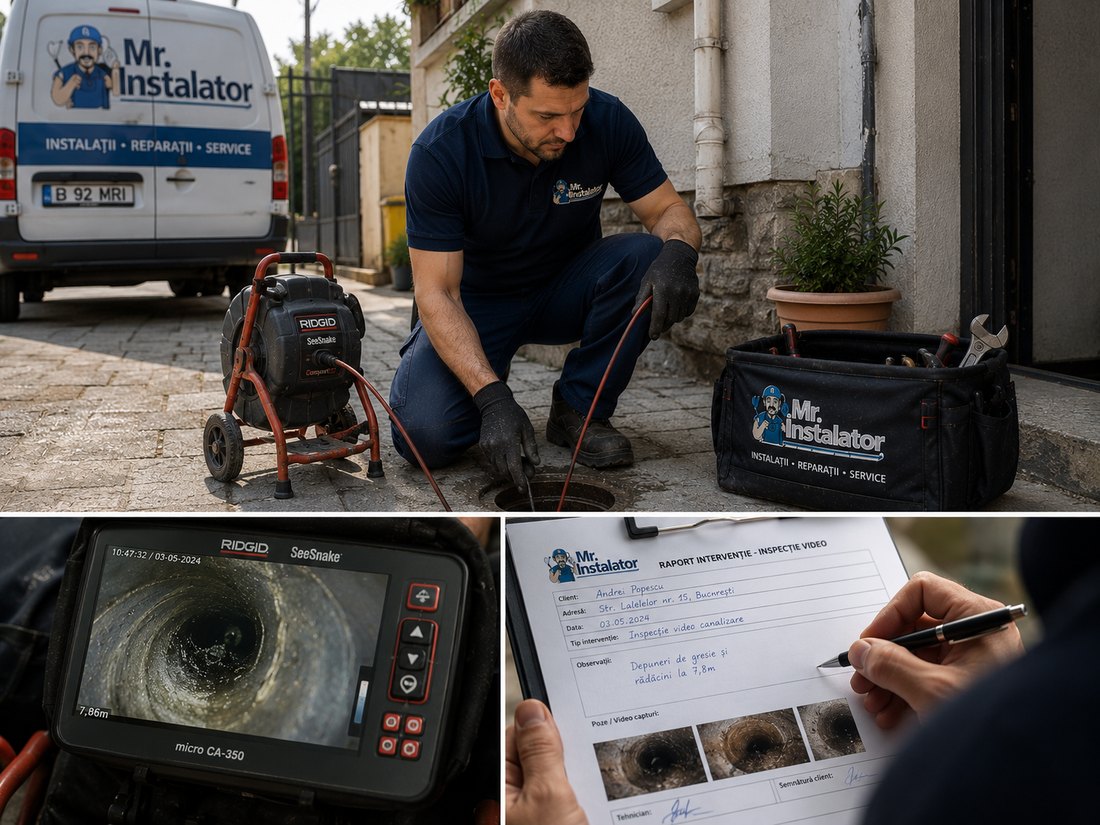 Inspecție video canalizare cu camera Ridgid SeeSnake și raport scris pentru client