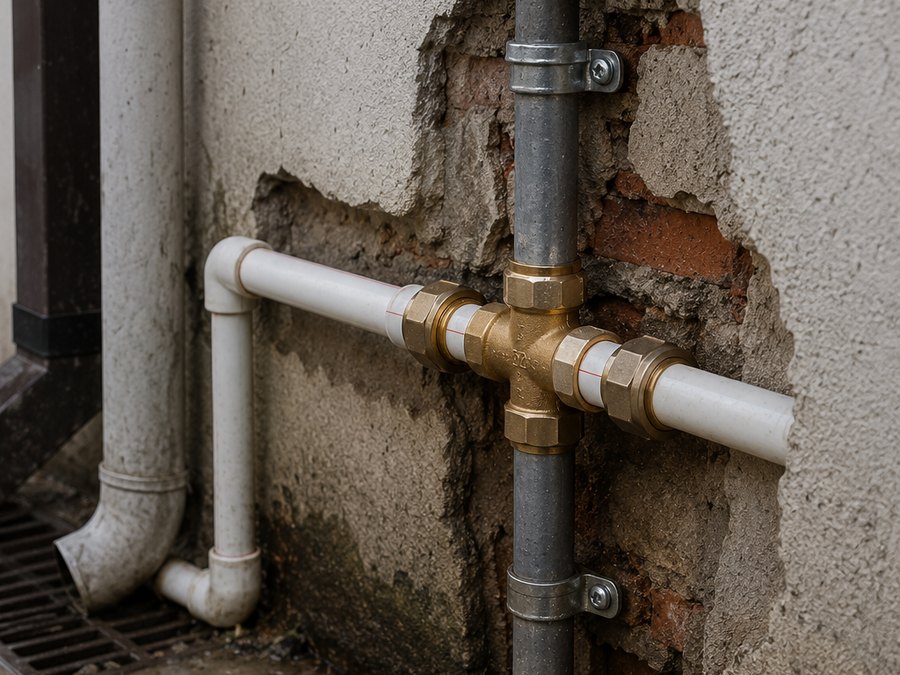 Reparație scurgere la racord de țevi cu perete deteriorat — intervenție Mr. Instalator